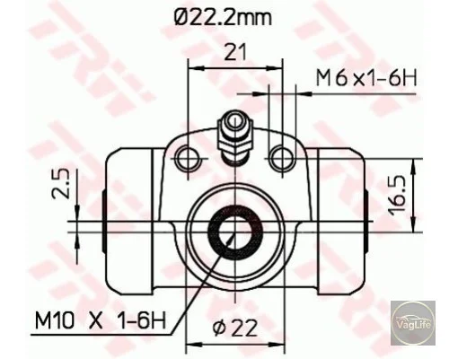 Циліндр гальмівний робочий 6U0611053A (BWH377) для Skoda / VW / Audi / Seat (VAG)