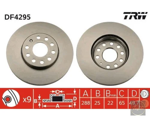 Диск гальмівний передній 1K0615301T (DF4295) для Skoda / VW / Audi / Seat (VAG)