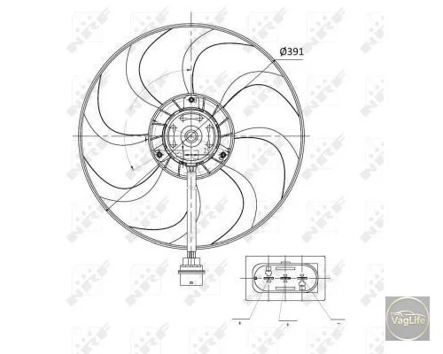 Вентилятор радiатора Fab II Room з конд. до 2011р. після 6Q0959455AD (NRF47374) для Skoda / VW / Audi / Seat (VAG)