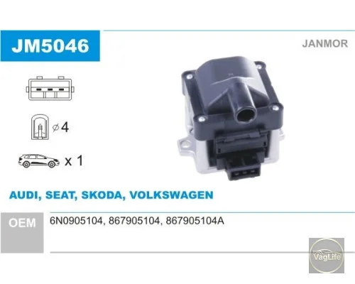 Котушка запалювання 6N0905104 (JM5046) для Skoda / VW / Audi / Seat (VAG)