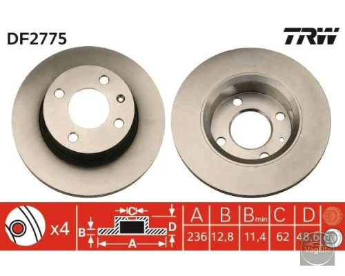 Диск гальмівний передній 115430212 (DF2775) для Skoda / VW / Audi / Seat (VAG)