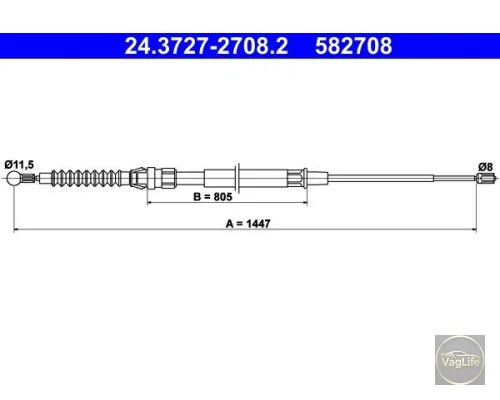 Трос ручного гальма 1K0609721S (24.3727-2708.2) для Skoda / VW / Audi / Seat (VAG)