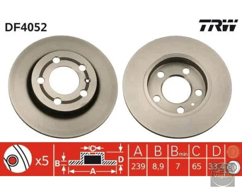 Диск гальмівний задній 1J0615601D (DF4052) для Skoda / VW / Audi / Seat (VAG)