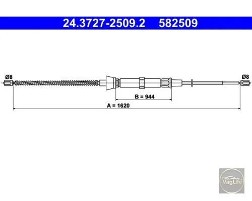 Трос ручного гальма 1J0609721AS (24.3727-2509.2) для Skoda / VW / Audi / Seat (VAG)
