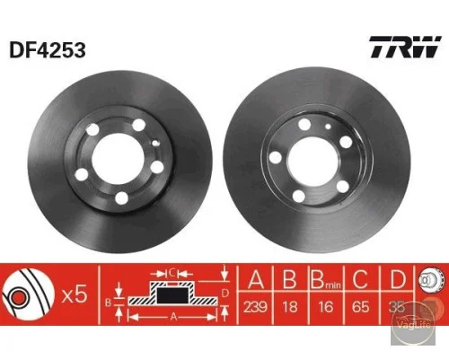 Диск гальмівний передній 6Q0615301 (DF4253) для Skoda / VW / Audi / Seat (VAG)