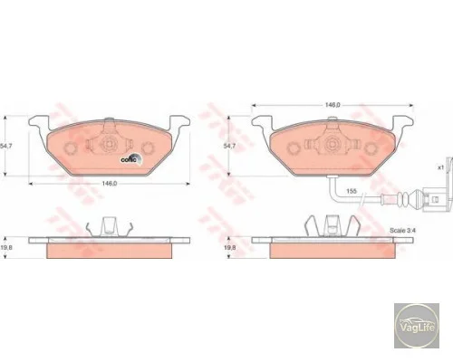 Колодки передні 1J0698151G (GDB1386) для Skoda / VW / Audi / Seat (VAG)