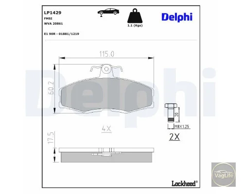 Колодки передні 6U0698151E (LP1429) для Skoda / VW / Audi / Seat (VAG)