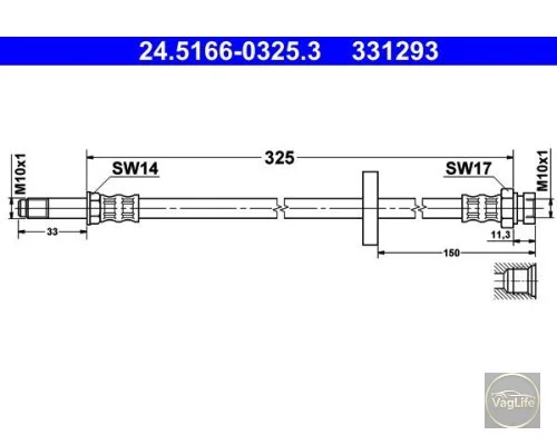 Шланг гальмівний передній 6U0611701B (24.5166-0325.3) для Skoda / VW / Audi / Seat (VAG)